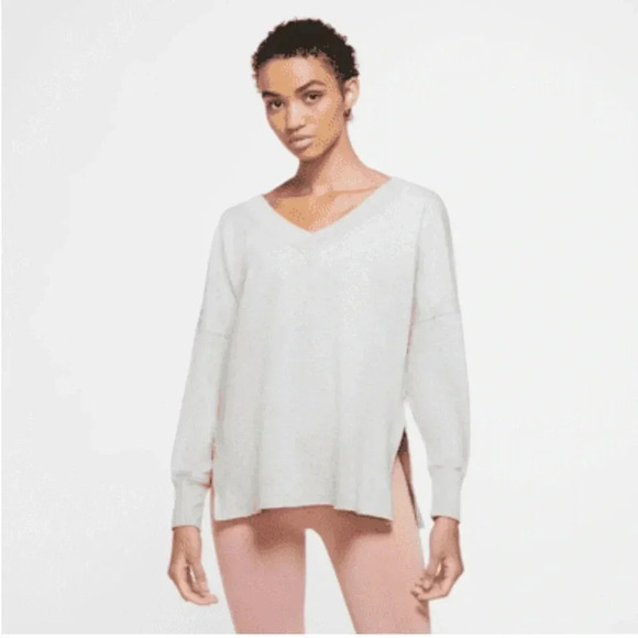 Nike Yoga Women's Fleece Cover Up Grey Heather Size XL Oversized V-neck - Picture 1 of 9